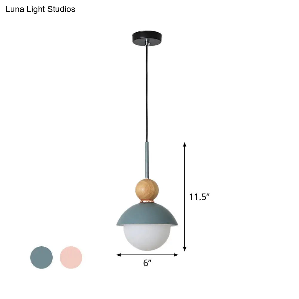 Sunny Doll Shape Hanging Light: Macaron Metallic Suspension Lamp (1 Bulb) In Pink/Light Blue For