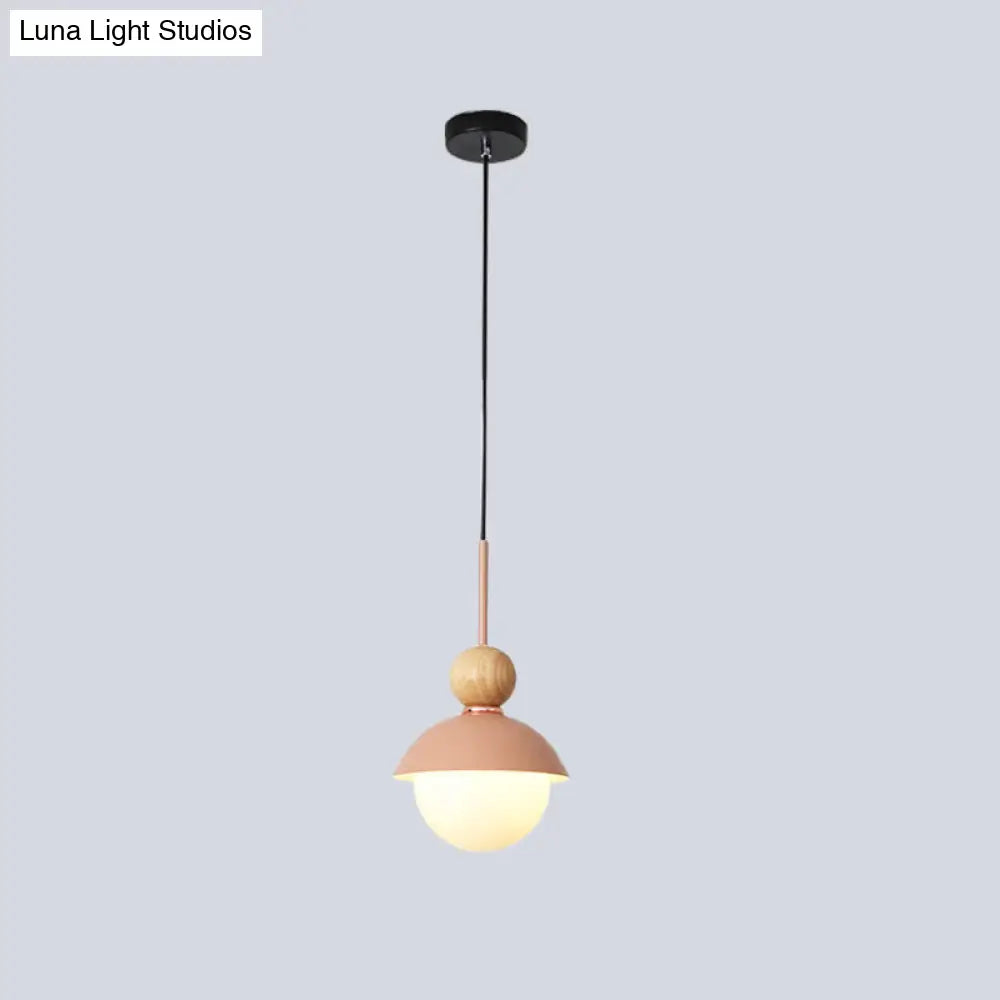 Sunny Doll Shape Hanging Light: Macaron Metallic Suspension Lamp (1 Bulb) In Pink/Light Blue For