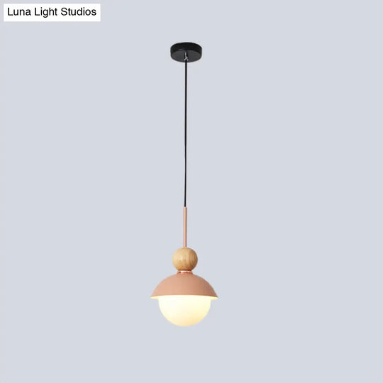 Sunny Doll Shape Hanging Light: Macaron Metallic Suspension Lamp (1 Bulb) In Pink/Light Blue For