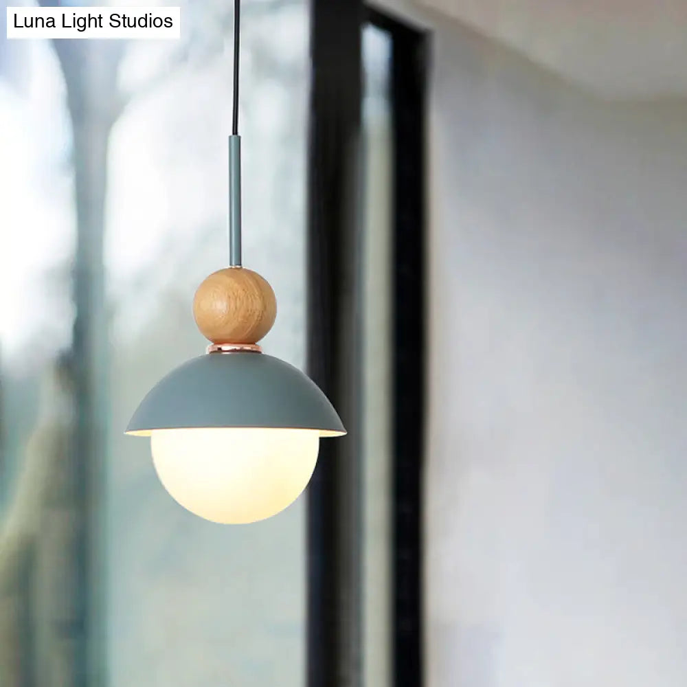 Sunny Doll Hanging Light Macaron Metallic Suspension Lamp - 1 Bulb In Pink/Light Blue For Dining