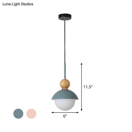 Sunny Doll Hanging Light Macaron Metallic Suspension Lamp - 1 Bulb In Pink/Light Blue For Dining