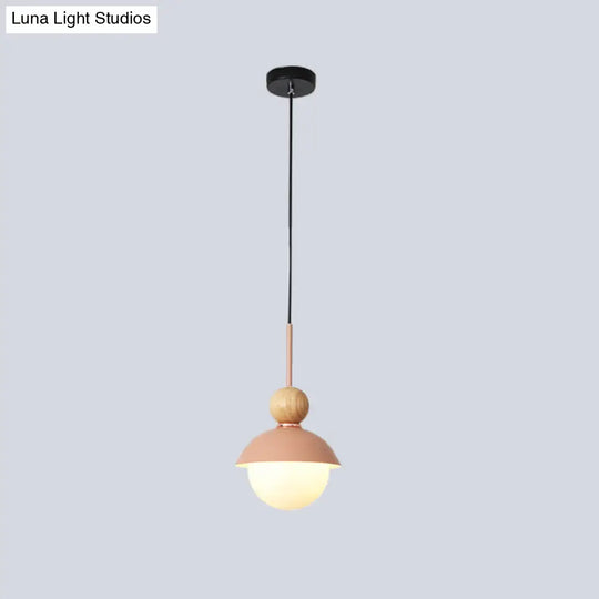 Sunny Doll Hanging Light Macaron Metallic Suspension Lamp - 1 Bulb In Pink/Light Blue For Dining