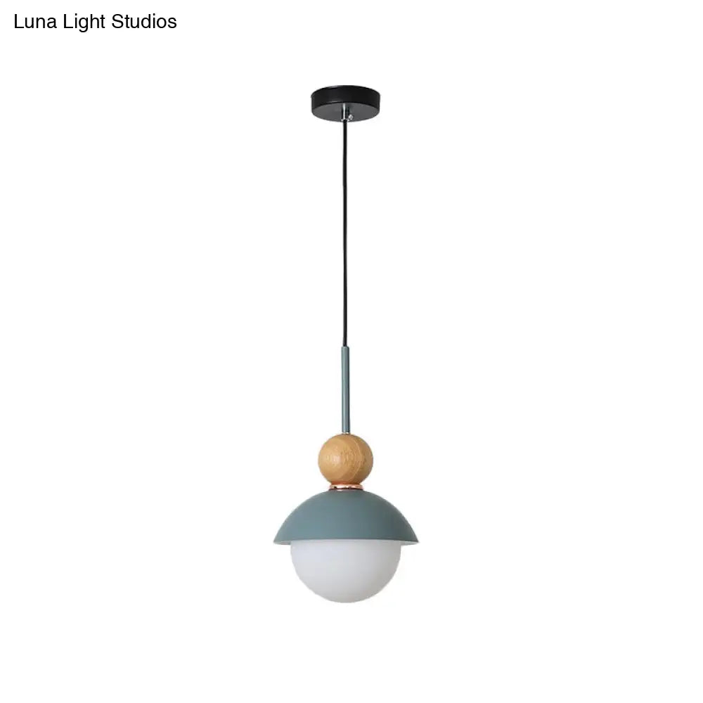 Sunny Doll Shape Hanging Light: Macaron Metallic Suspension Lamp (1 Bulb) In Pink/Light Blue For