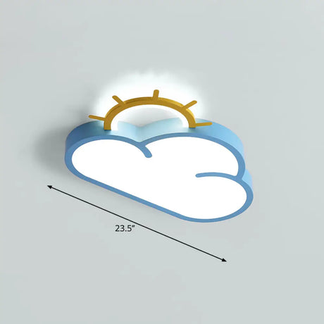 Sunrise Cartoon Led Flushmount Ceiling Light For Kids Bedroom Blue / White Sun