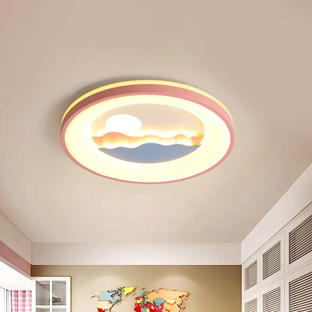 Sunset Round Acrylic Flush Light Fixture With Nordic Led Pink/Blue Mount For Child’s Bedroom Pink