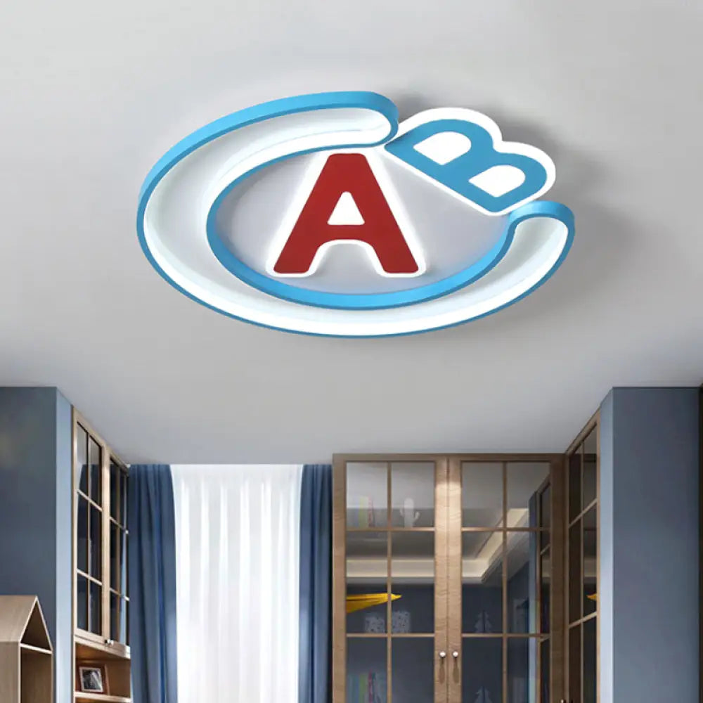 Super Thin English Letter Led Flush Mount Lighting For Kids’ Bedroom - Blue Warm/White Light / White