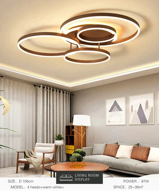 Surface Mounted Modern Led Ceiling Light For Living Room Bedroom Dining White&Coffee Lustre