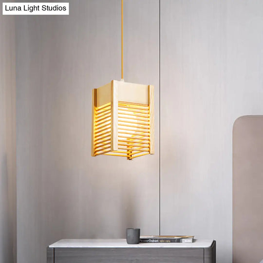 Sushi House Cage Suspension Light - Japanese Style Drop Pendant In Beige