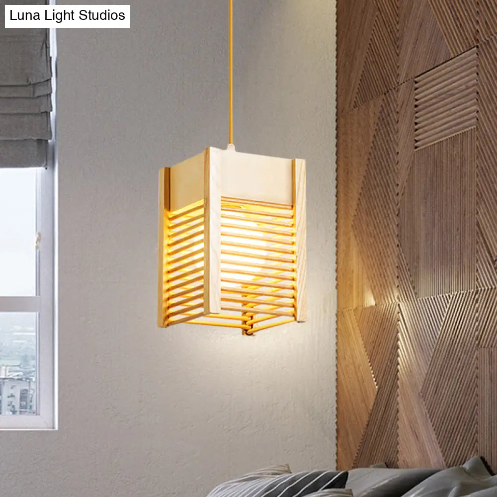 Sushi House Cage Suspension Light - Japanese Style Drop Pendant In Beige