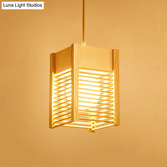 Sushi House Cage Suspension Light - Japanese Style Drop Pendant In Beige