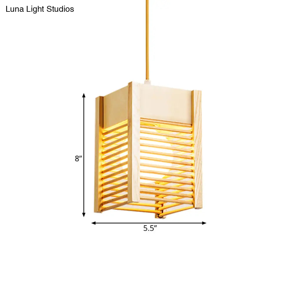 Sushi House Cage Suspension Light - Japanese Style Drop Pendant In Beige