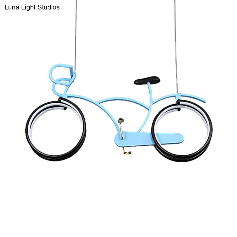 Suspended Metal Led Road Bike Flushmount Ceiling Lamp - Kid’s Silver/Blue/Pink Room