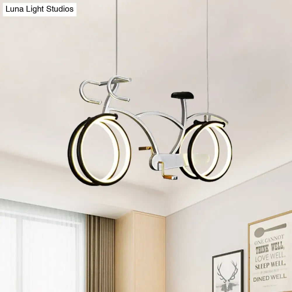 Suspended Metal Led Road Bike Flushmount Ceiling Lamp - Kid’s Silver/Blue/Pink Room