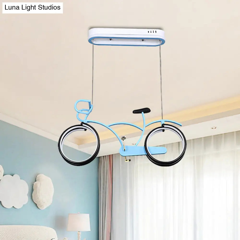 Suspended Metal Led Road Bike Flushmount Ceiling Lamp - Kids Silver/Blue/Pink Room Blue