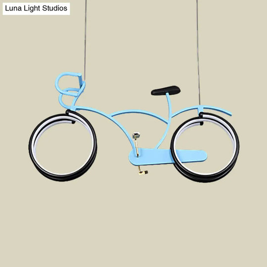 Suspended Metal Led Road Bike Flushmount Ceiling Lamp - Kids Silver/Blue/Pink Room