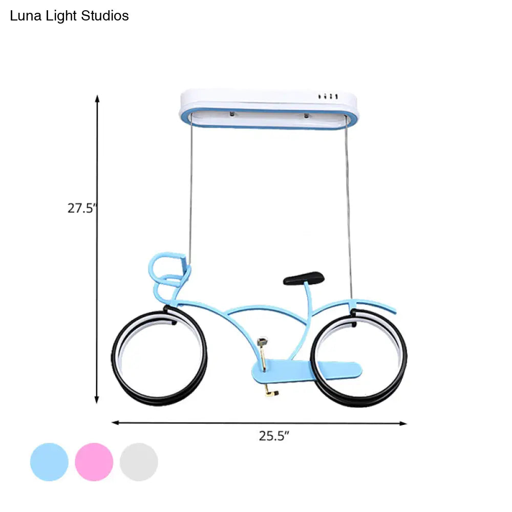 Suspended Metal Led Road Bike Flushmount Ceiling Lamp - Kid’s Silver/Blue/Pink Room