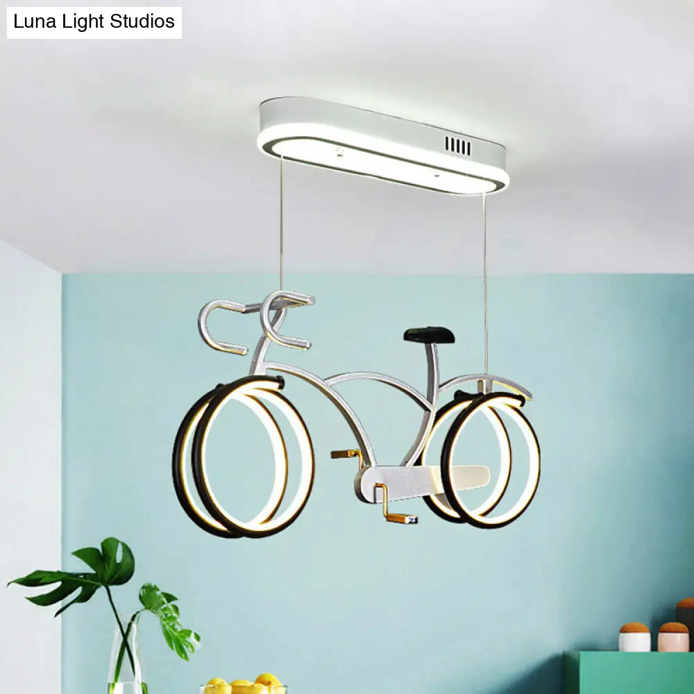 Suspended Metal Led Road Bike Flushmount Ceiling Lamp - Kids Silver/Blue/Pink Room Silver