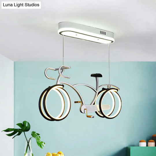 Suspended Metal Led Road Bike Flushmount Ceiling Lamp - Kids Silver/Blue/Pink Room Silver