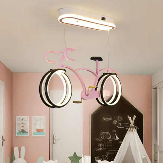 Suspended Metal Led Road Bike Flushmount Ceiling Lamp - Kid’s Silver/Blue/Pink Room Pink