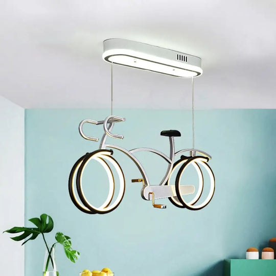 Suspended Metal Led Road Bike Flushmount Ceiling Lamp - Kid’s Silver/Blue/Pink Room Silver