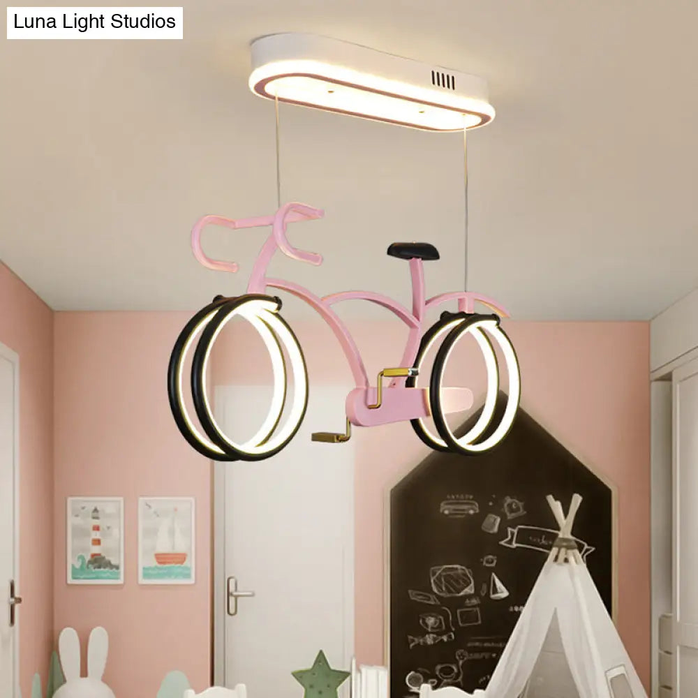 Suspended Metal Led Road Bike Flushmount Ceiling Lamp - Kids Silver/Blue/Pink Room Pink