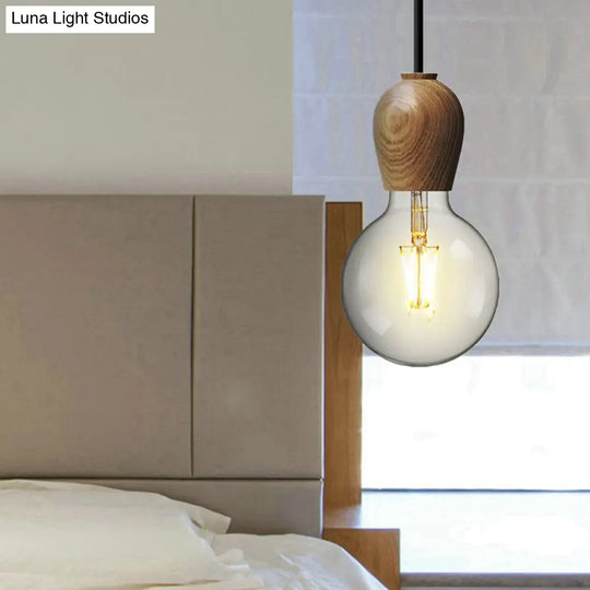 Suspended Minimalist Wooden Pendant Lamp With Beige Finish - Ideal For Kitchen And Bedroom Lighting