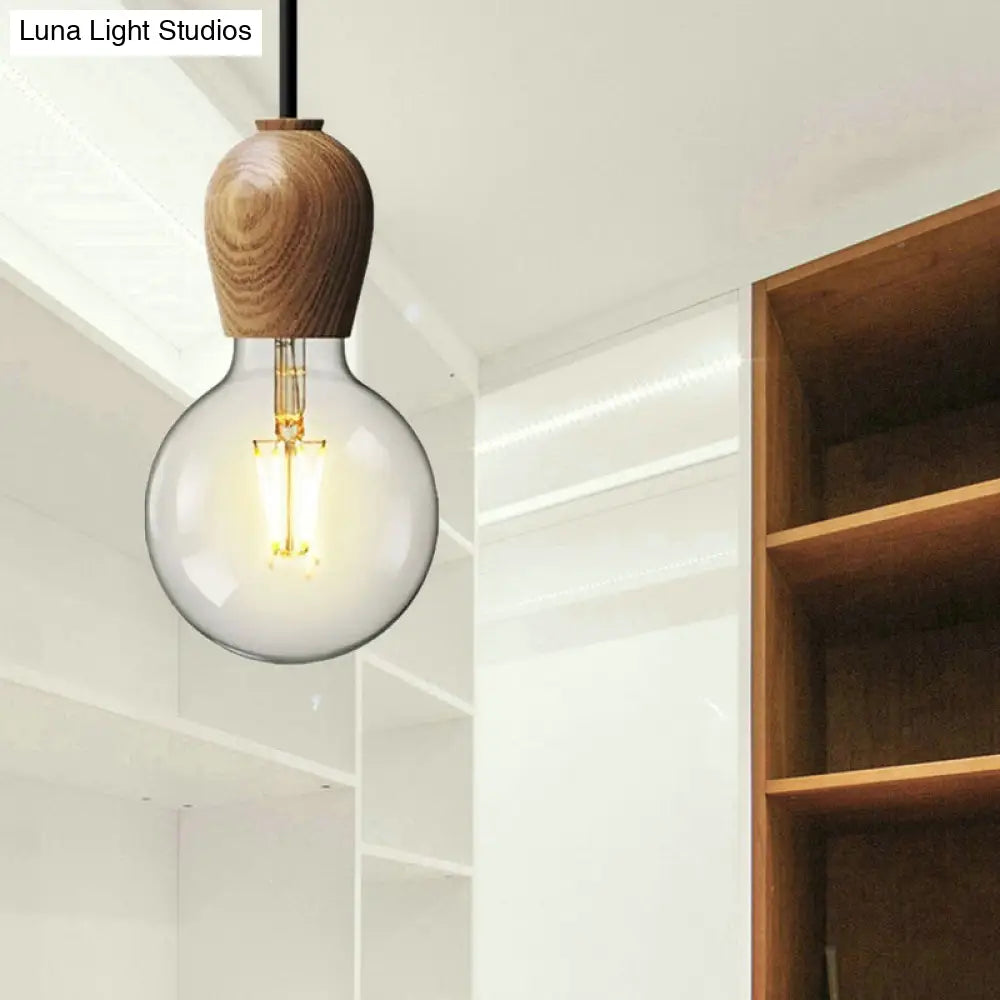 Minimalist Wooden Socket Pendant Lamp With 1 Light In Beige - Ideal For Kitchen Or Bedroom Wood /