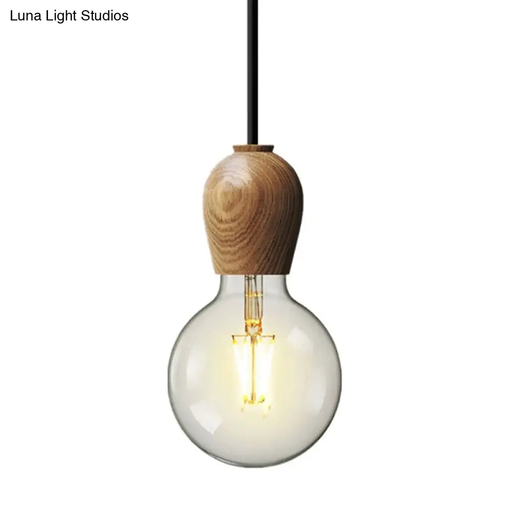 Suspended Minimalist Wooden Pendant Lamp With Beige Finish - Ideal For Kitchen And Bedroom Lighting