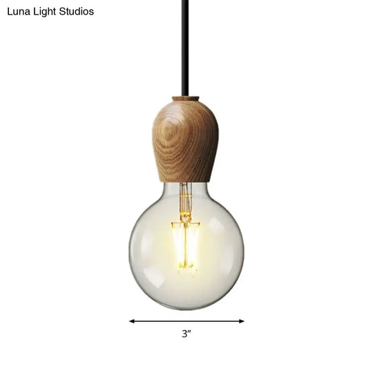 Minimalist Wooden Socket Pendant Lamp With 1 Light In Beige - Ideal For Kitchen Or Bedroom