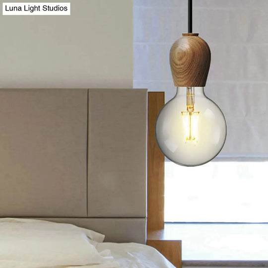 Minimalist Wooden Socket Pendant Lamp With 1 Light In Beige - Ideal For Kitchen Or Bedroom