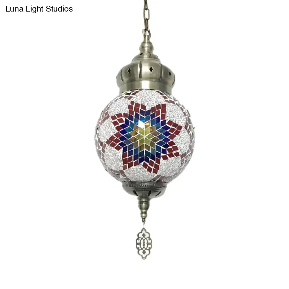 Suspended Sphere Ceiling Light Fixture - 1/4 Bulbs Tradition Red/Blue/Gold Glass Design For