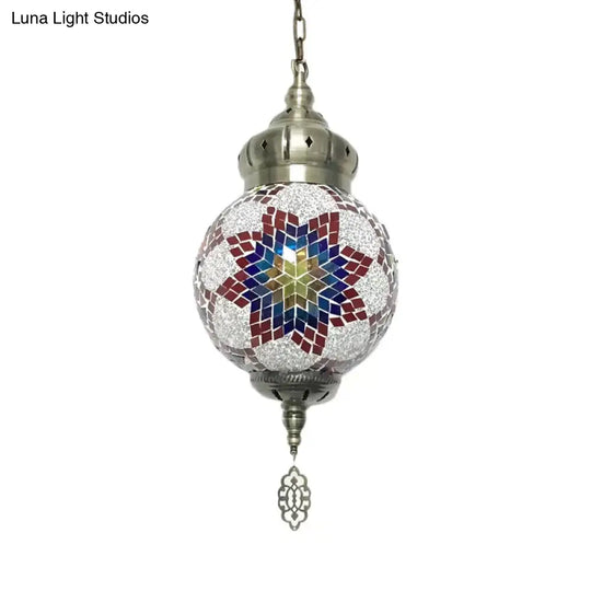 Suspended Sphere Ceiling Light Fixture - 1/4 Bulbs Tradition Red/Blue/Gold Glass Design For