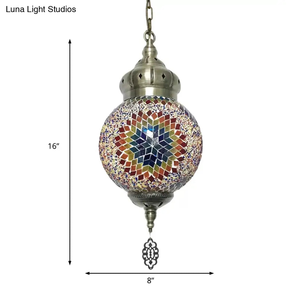 Suspended Sphere Ceiling Light Fixture - 1/4 Bulbs Tradition Red/Blue/Gold Glass Design For