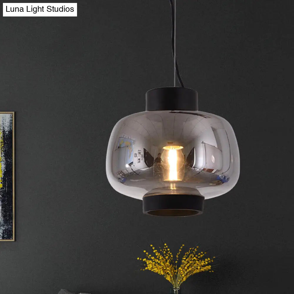 Modern Lantern Living Room Pendant Light With 1-Head Smoke Gray/Cream/Cognac Glass - Stylish Hanging