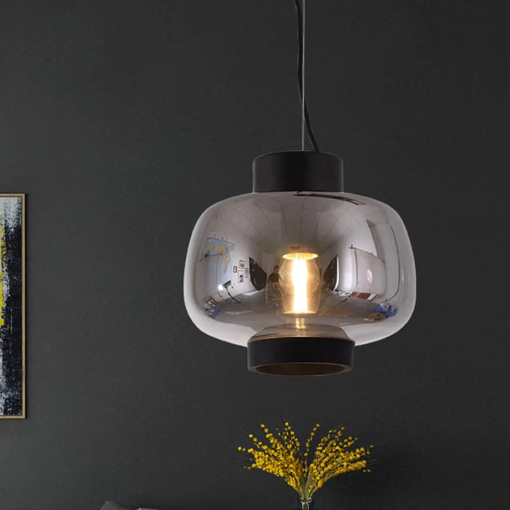 Suspension Lantern Light - Modern 1-Head Pendant In Smoke Gray/Cream/Cognac Glass For Living Room