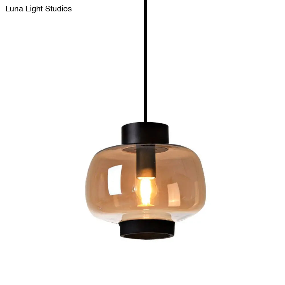 Suspension Lantern Light - Modern 1-Head Pendant In Smoke Gray/Cream/Cognac Glass For Living Room