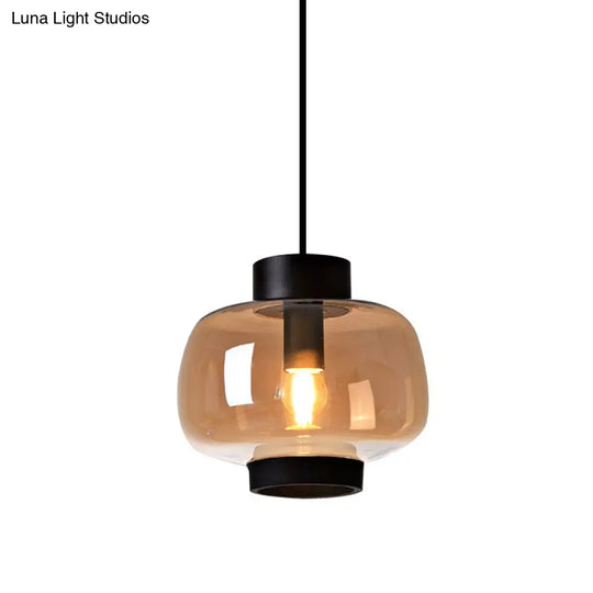 Suspension Lantern Light - Modern 1-Head Pendant In Smoke Gray/Cream/Cognac Glass For Living Room