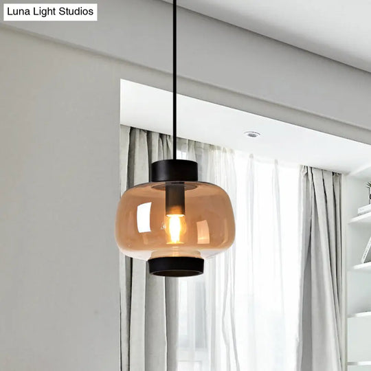 Modern Lantern Living Room Pendant Light With 1-Head Smoke Gray/Cream/Cognac Glass - Stylish Hanging