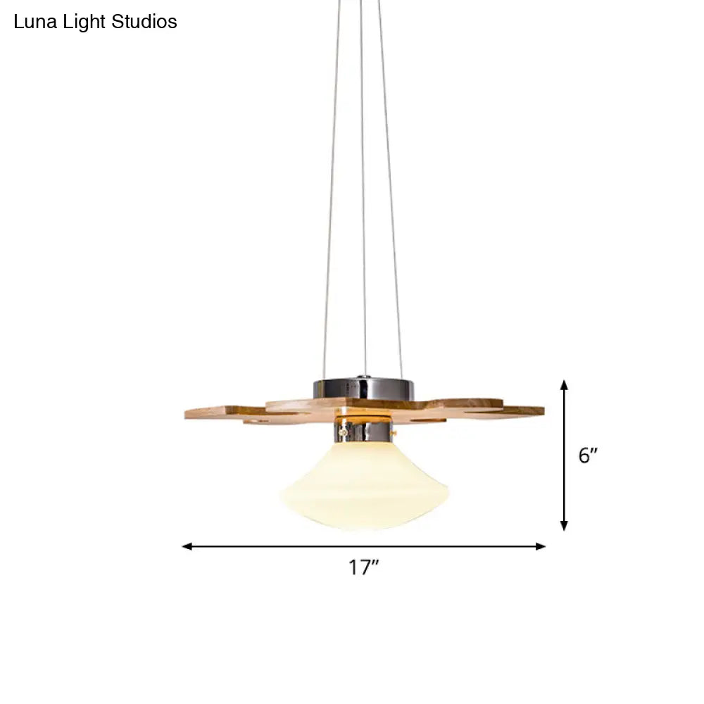 Suspension Light - Modern Wood Jigsaw Puzzle Hanging Lamp Kit With Mushroom Cream Glass Shade