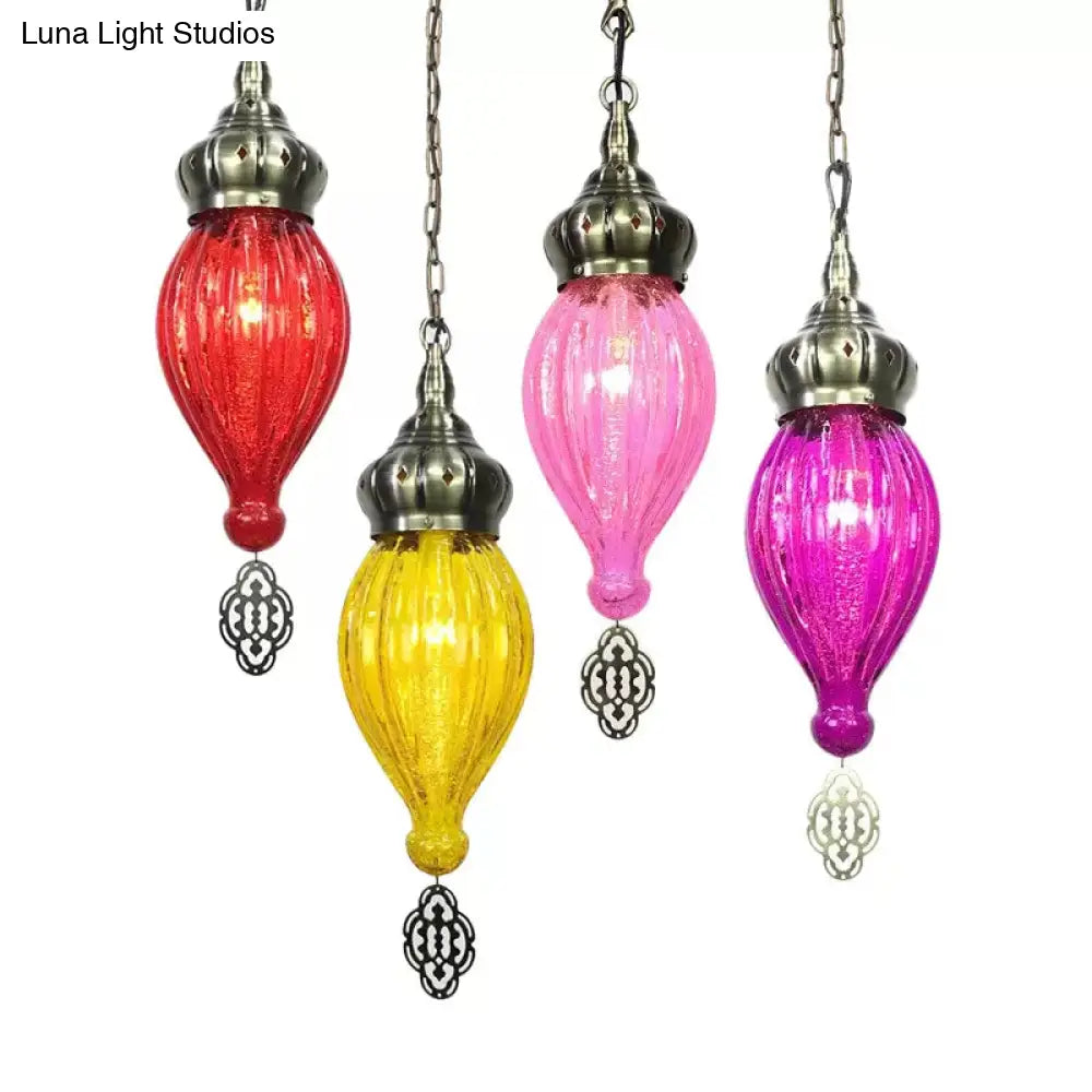 Suspension Pendant Light: Teardrop In Red/Pink/Yellow For Living Room - Traditional Style With 1/4