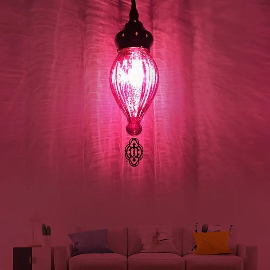 Suspension Pendant Light: Teardrop In Red/Pink/Yellow For Living Room - Traditional Style With 1/4