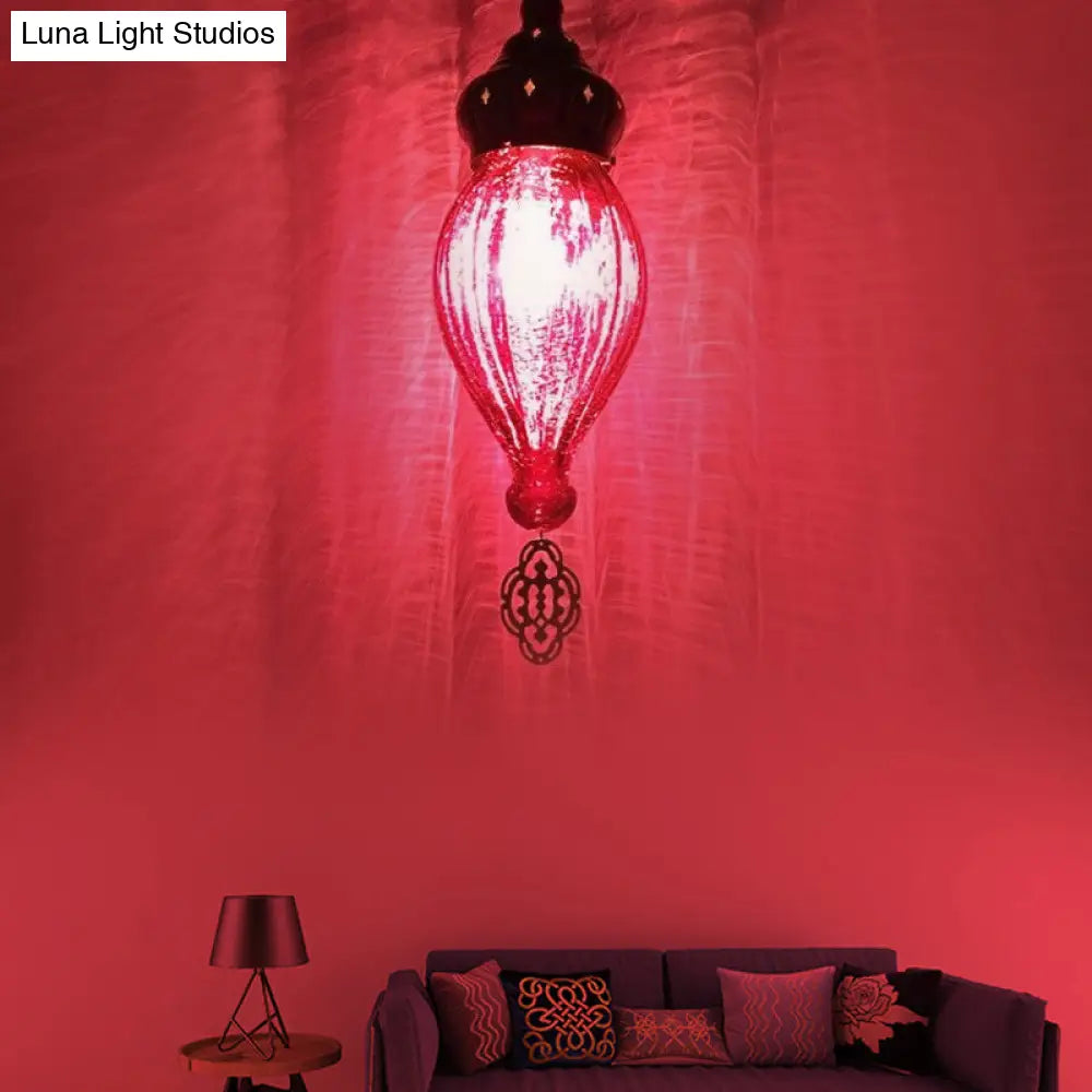 Suspension Pendant Light: Teardrop In Red/Pink/Yellow For Living Room - Traditional Style With 1/4