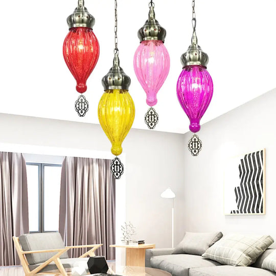 Suspension Pendant Light: Teardrop In Red/Pink/Yellow For Living Room - Traditional Style With 1/4