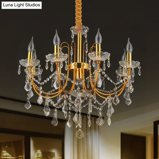 Traditional Gold Metal Candelabra Chandelier With Swag Crystal Strand Deco - Dining Room Hanging