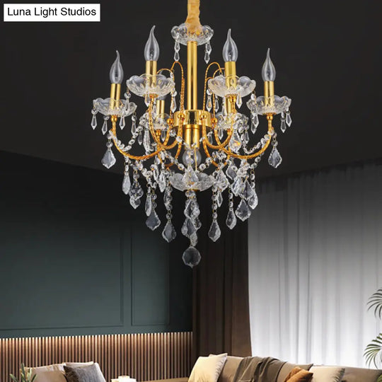 Traditional Gold Metal Candelabra Chandelier With Swag Crystal Strand Deco - Dining Room Hanging