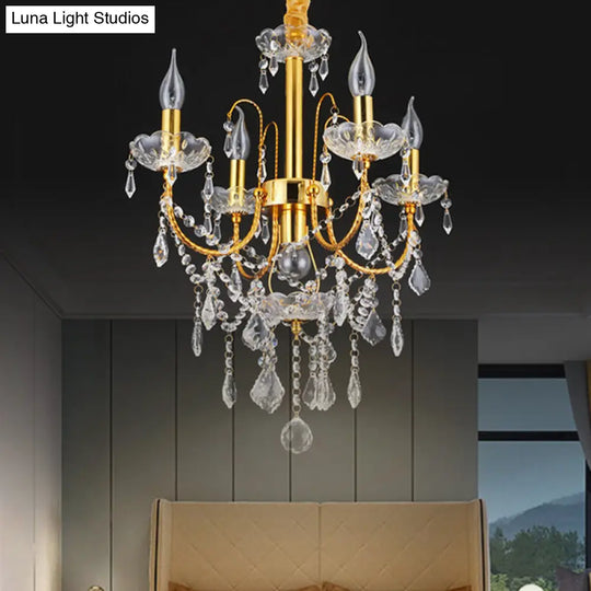 Traditional Gold Metal Candelabra Chandelier With Swag Crystal Strand Deco - Dining Room Hanging