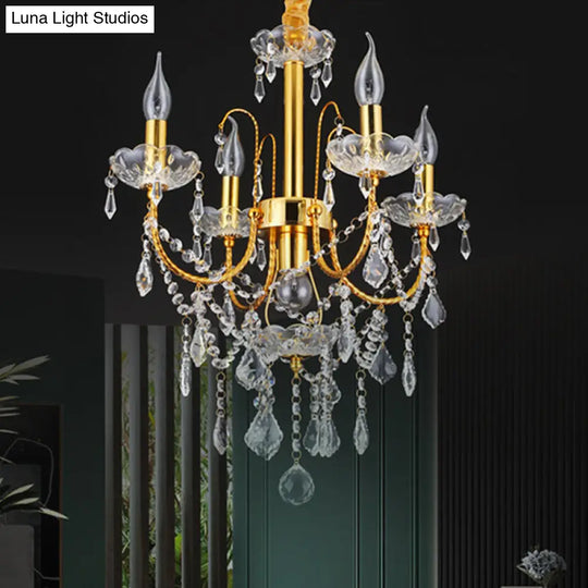 Traditional Gold Metal Candelabra Chandelier With Swag Crystal Strand Deco - Dining Room Hanging