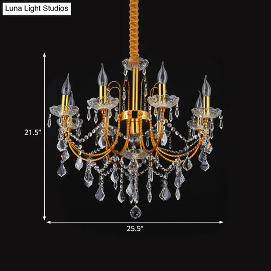 Traditional Gold Metal Candelabra Chandelier With Swag Crystal Strand Deco - Dining Room Hanging