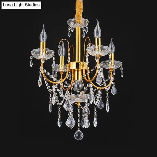 Swag Crystal Strand Candelabra Chandelier - Traditional Metal 5/7/9 Bulbs Gold Hanging Light For