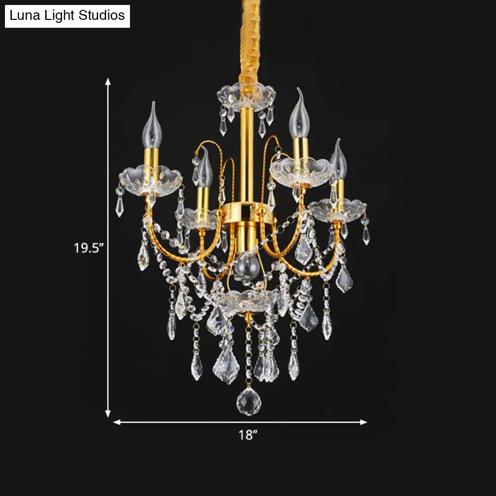 Traditional Gold Metal Candelabra Chandelier With Swag Crystal Strand Deco - Dining Room Hanging